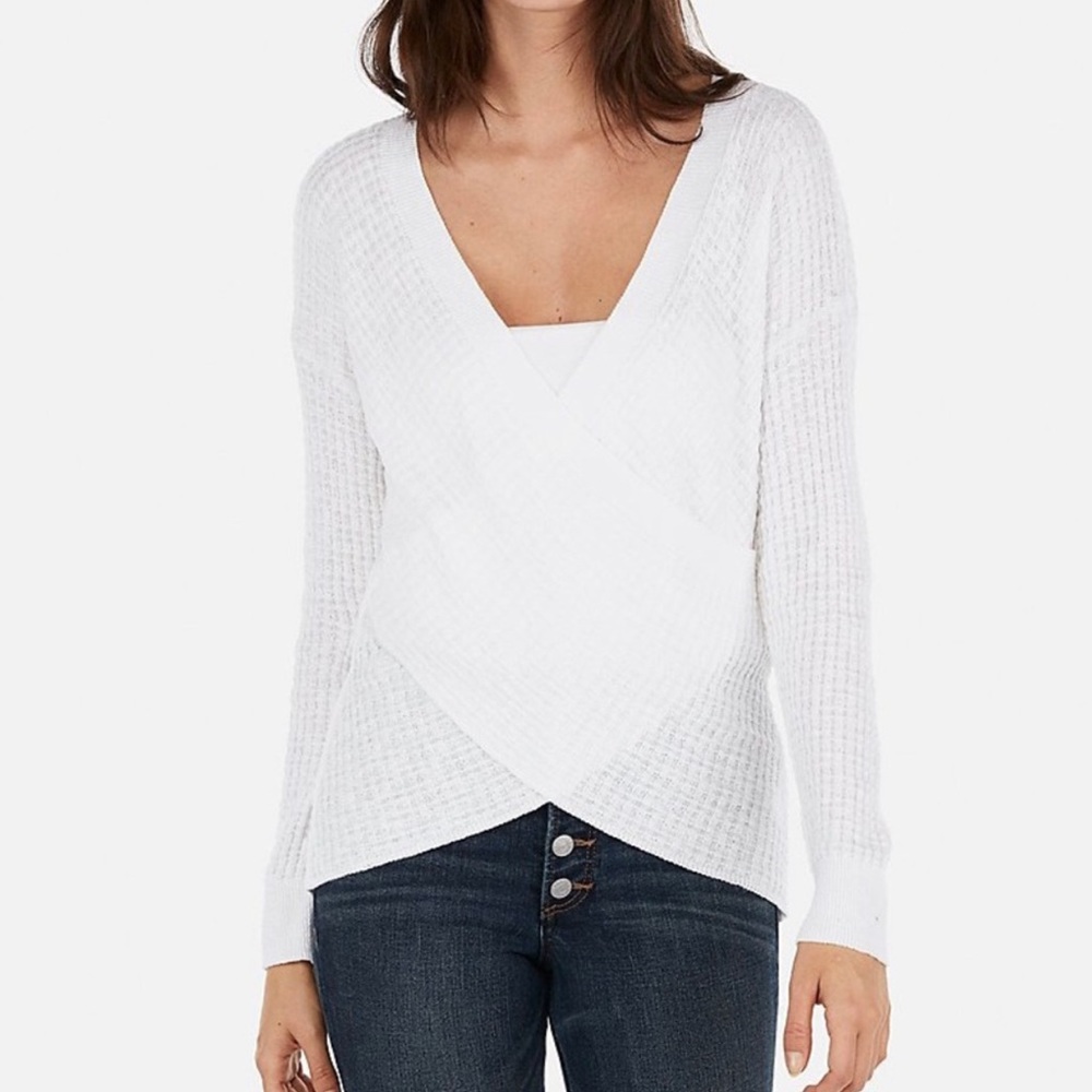 White Wrap Front Sweater